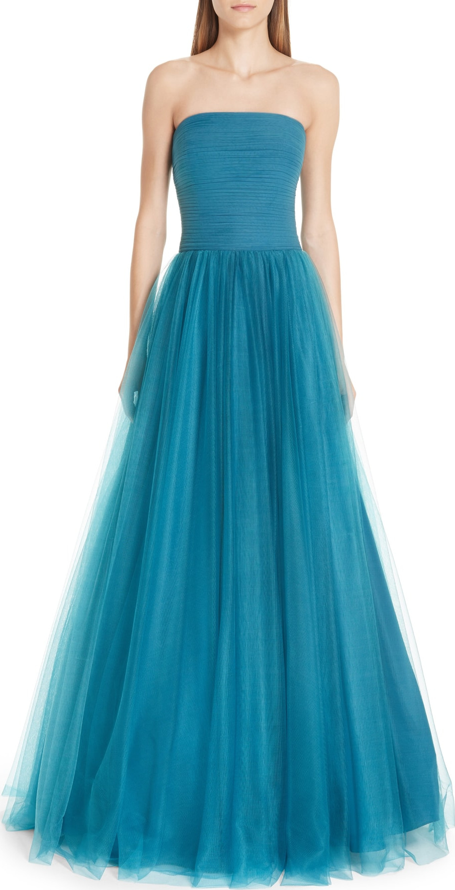 Badgley Mischka Platinum Strapless Tulle Ballgown