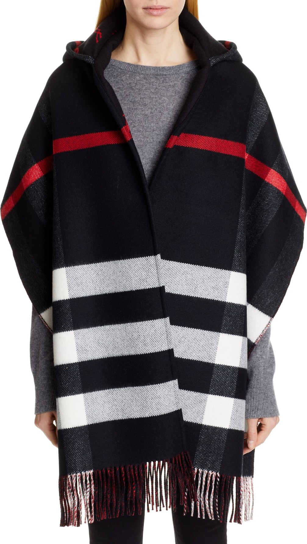 Burberry London England Helene Check Wool & Cashmere Hooded Wrap