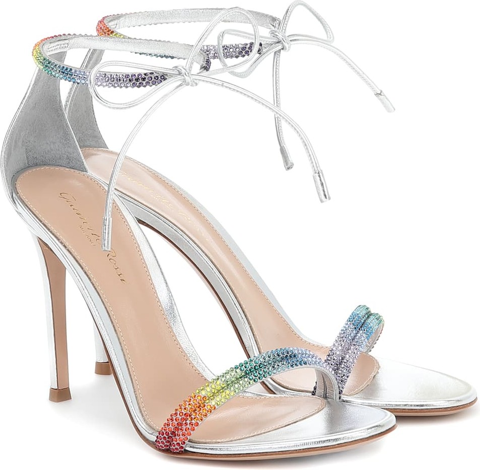 Gianvito Rossi Embellished metallic leather sandals