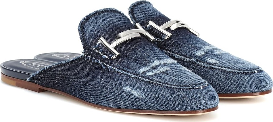 Tod's Distressed denim slippers