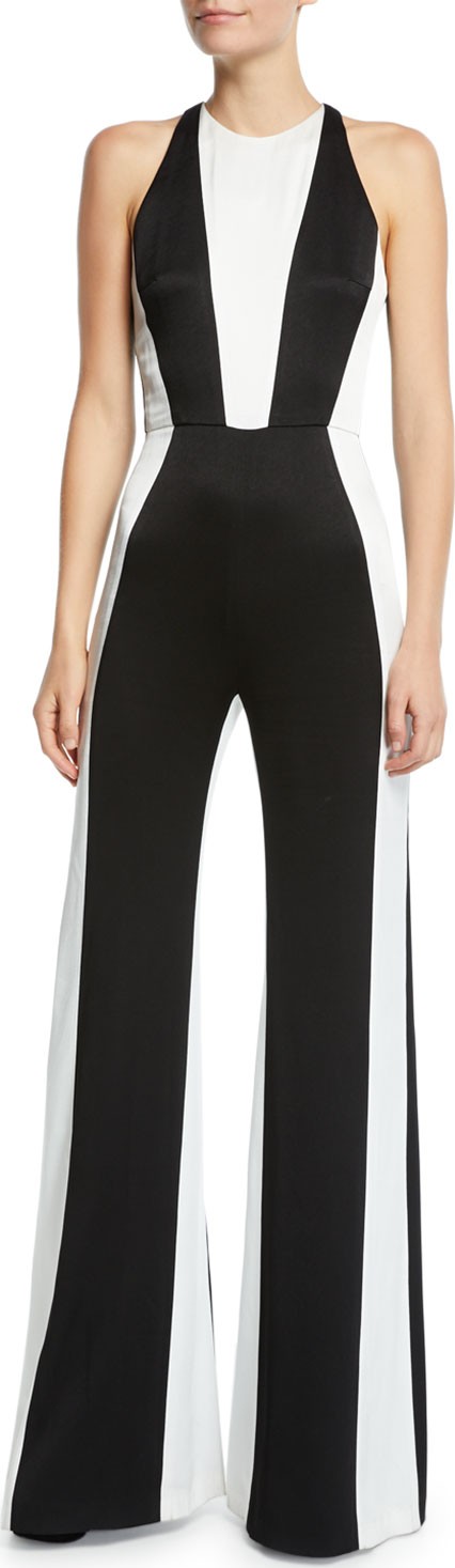 Galvan Marlene Two-Tone Matte Crepe Jumpsuit