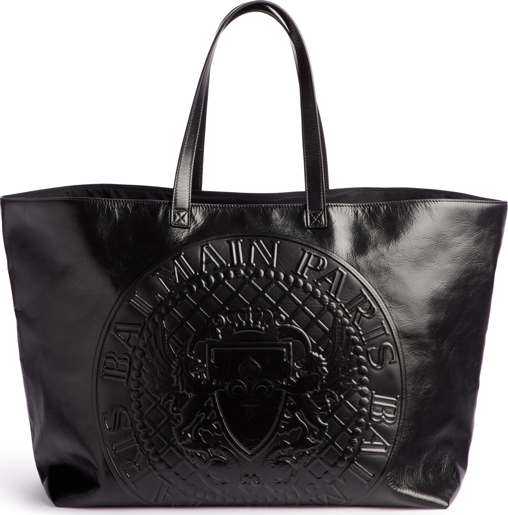Balmain Embossed Coin Calfskin Leather Shopper