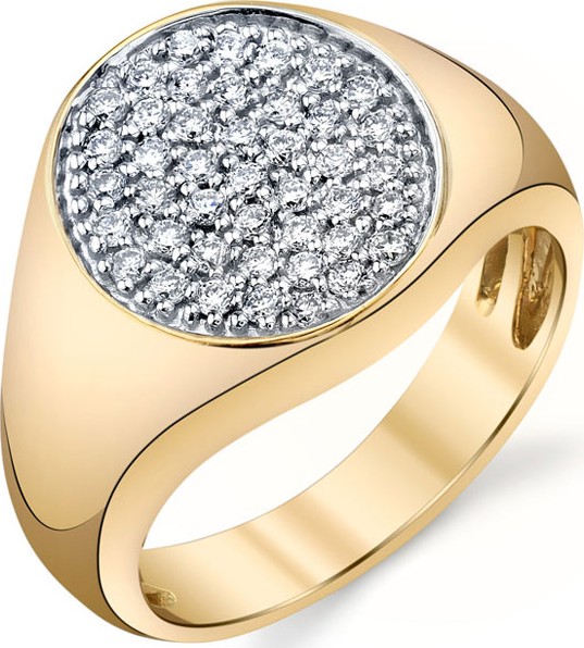 Sydney Evan 14k Small Round Diamond Pave Signet Ring  Size 6.5