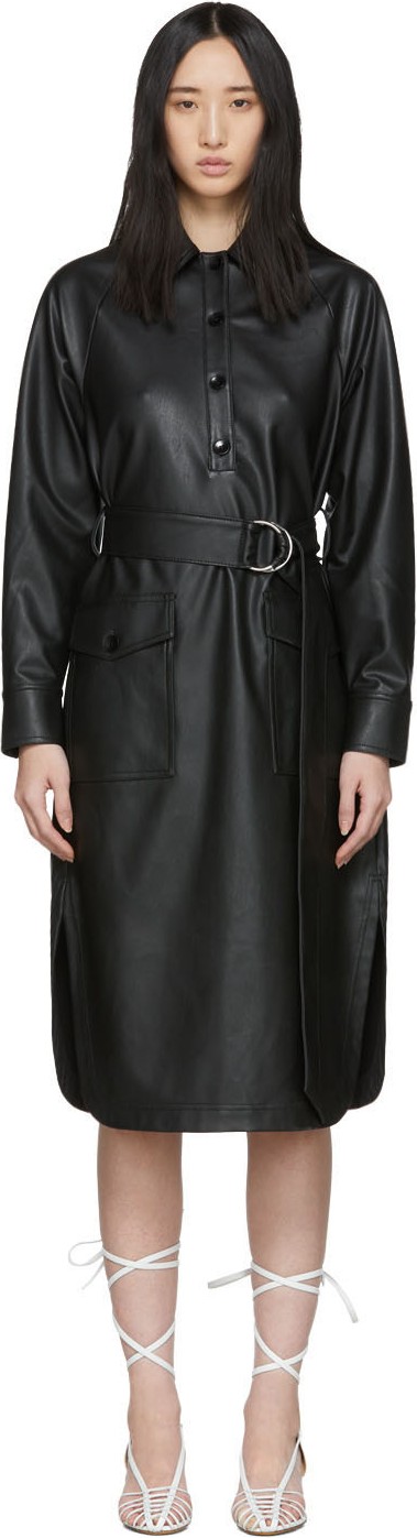 Tibi Black Faux-Leather Shirt Dress