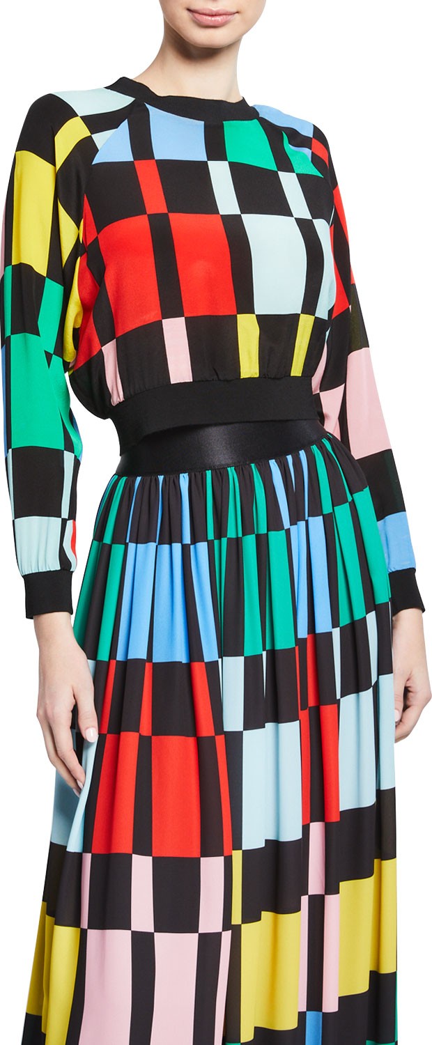 Alice + Olivia Calvin Colorblock Raglan-Sleeve Cropped Sweatshirt