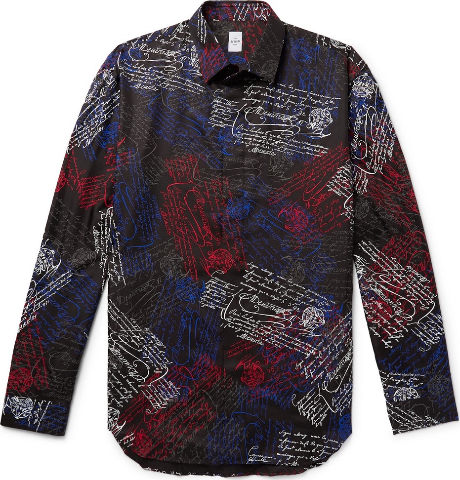 Berluti Scritto-Print Mulberry Silk-Twill Shirt