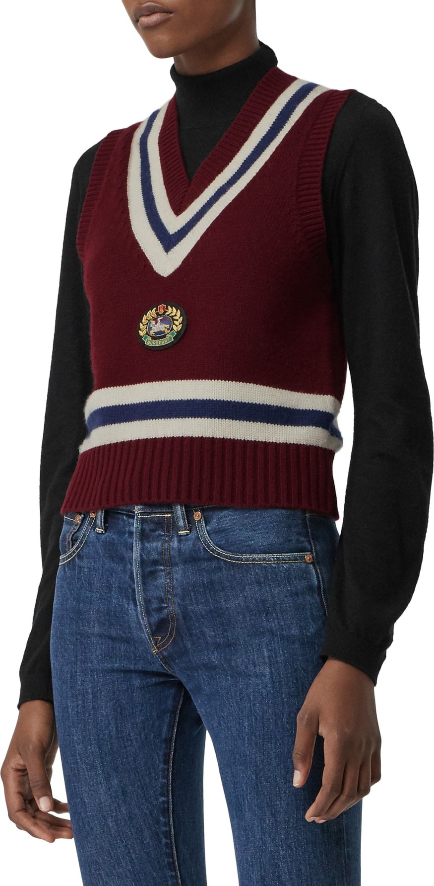 Burberry London England Maringa Embroidered Crest Sweater Vest