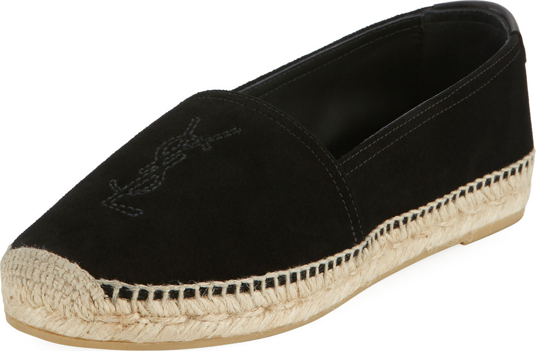 Saint Laurent Monogram YSL Soho Suede Slip-On Espadrille Flat