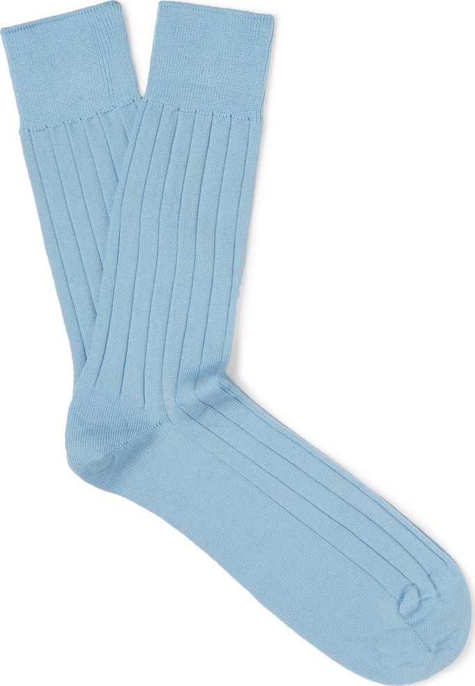 John Smedley Omega Ribbed Merino Wool-Blend Socks