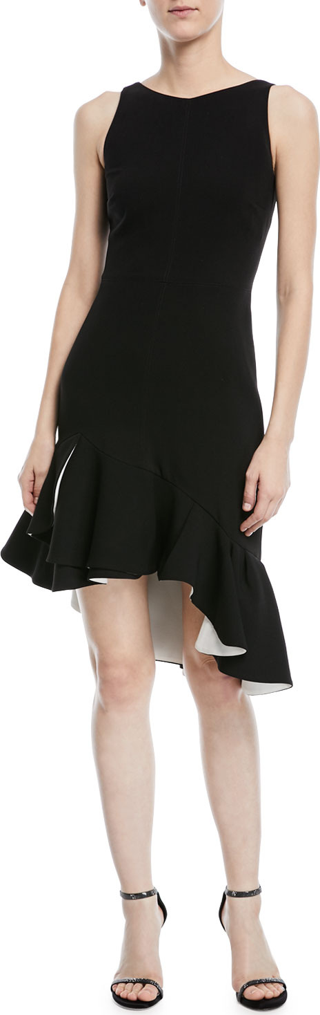 HALSTON HERITAGE Sleeveless Dress w/ Flounce Ruffle Hem