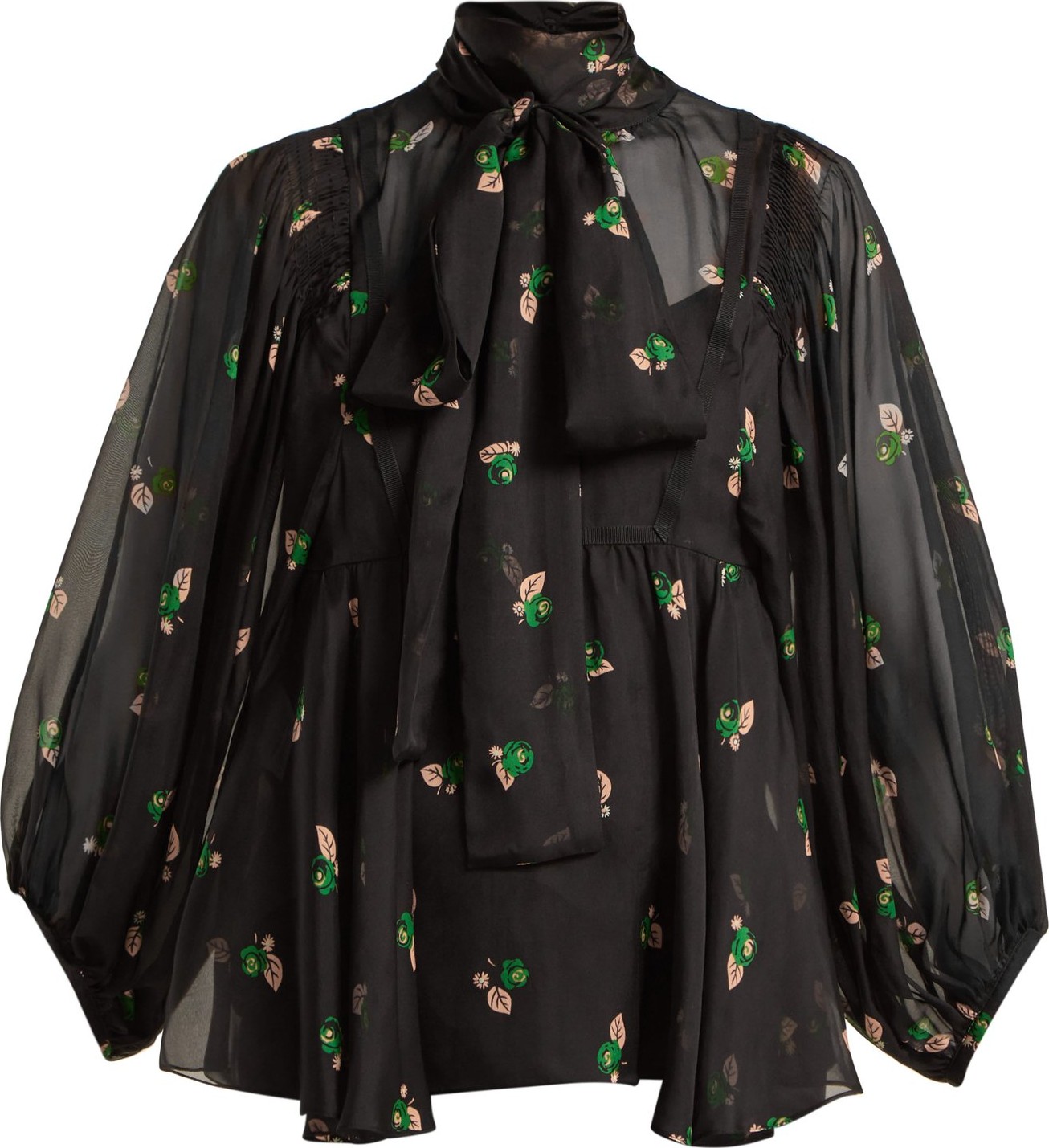 ROCHAS Pussy-bow floral-print silk blouse
