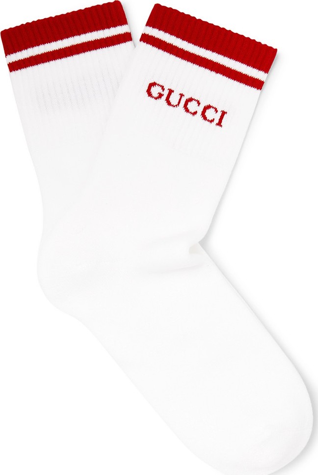 Gucci Logo-Intarsia Ribbed Stretch Cotton-Blend Socks