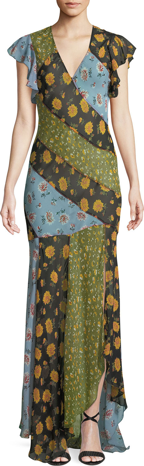 Veronica Beard Kemper Mixed Floral Silk Maxi Dress