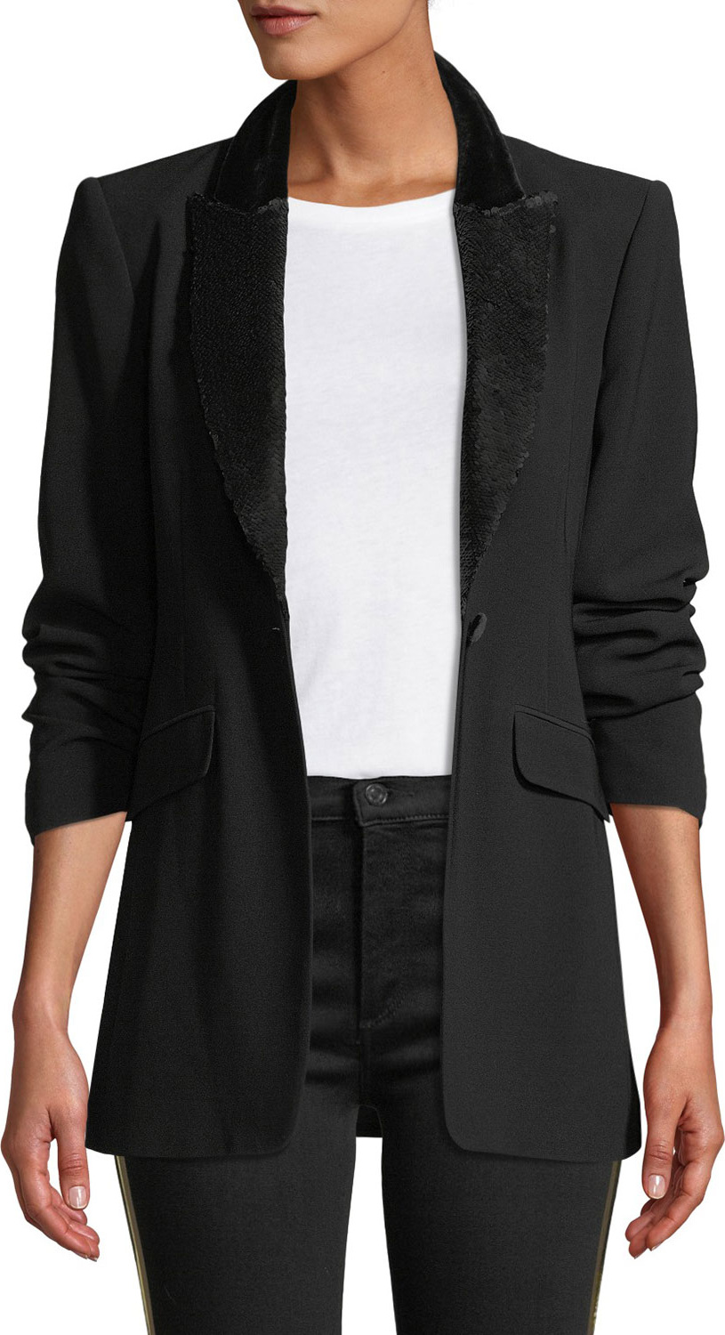 Cinq A Sept Ariella Sequined-Lapel Embroidered Tiger Jacket