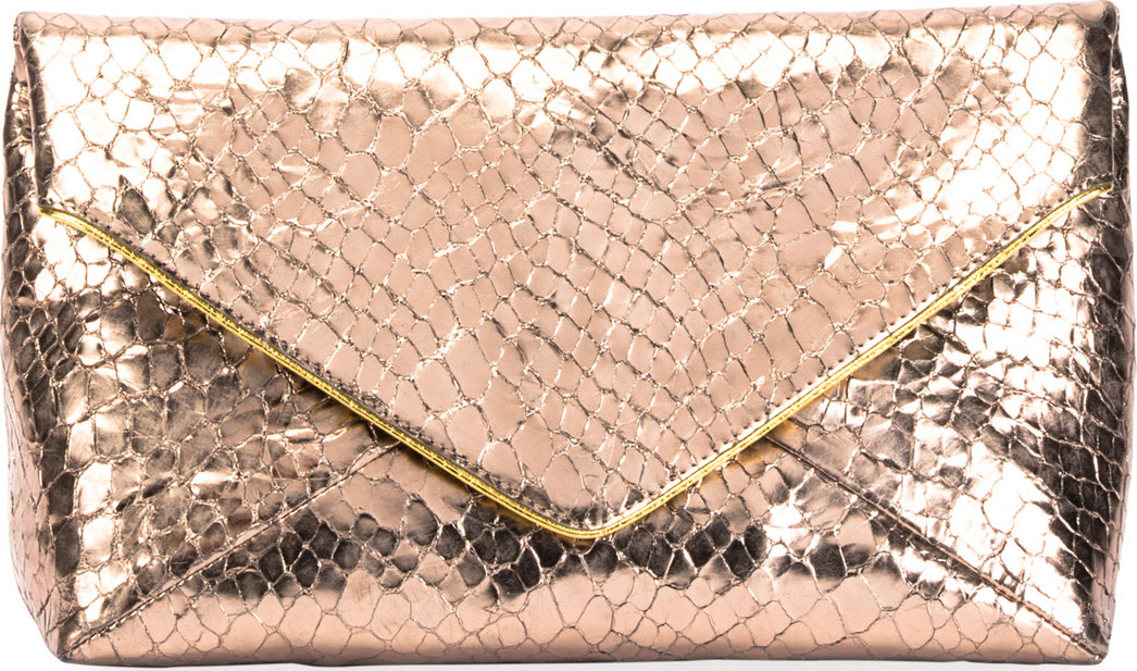 Dries Van Noten Metallic Embossed Leather Envelope Clutch Bag