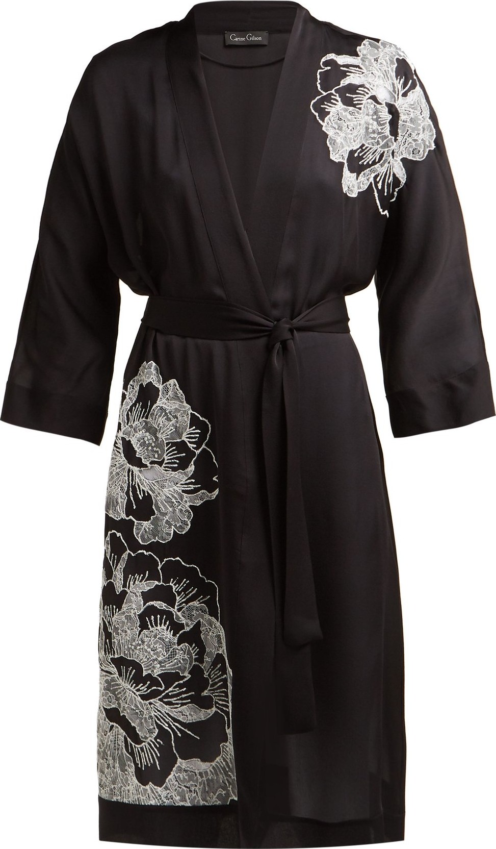 CARINE GILSON Floral-embroidered silk-satin robe