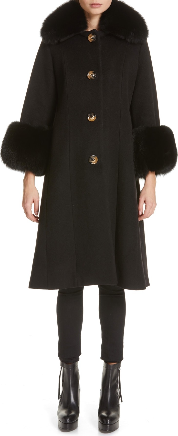 Saks Potts Yvonne Wool Coat with Genuine Fox Fur Trim