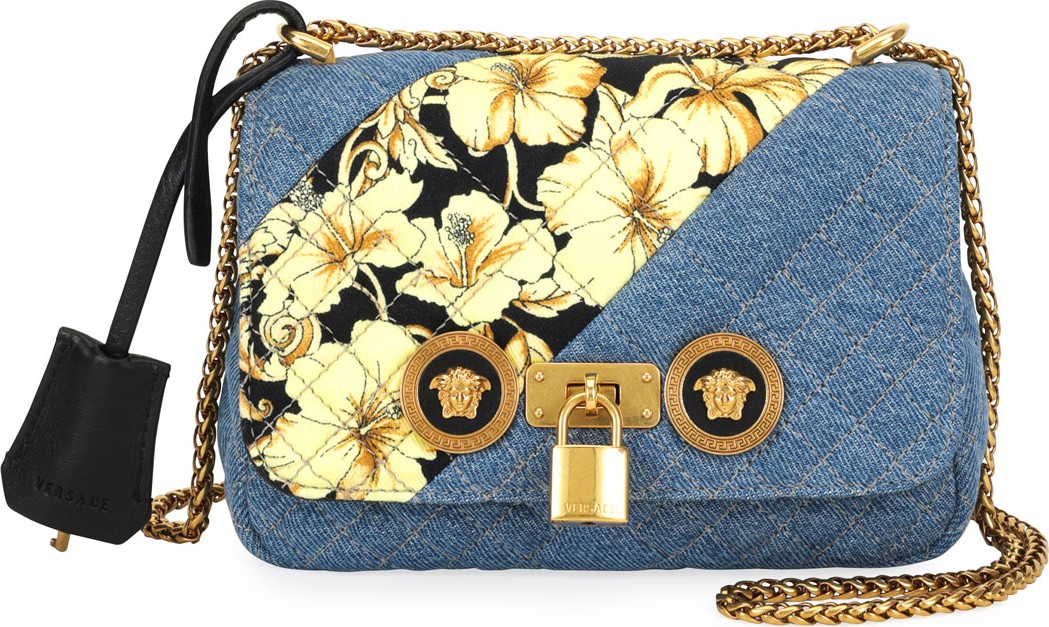 Versace Icon Small Denim Crossbody Bag with Barocco Detail
