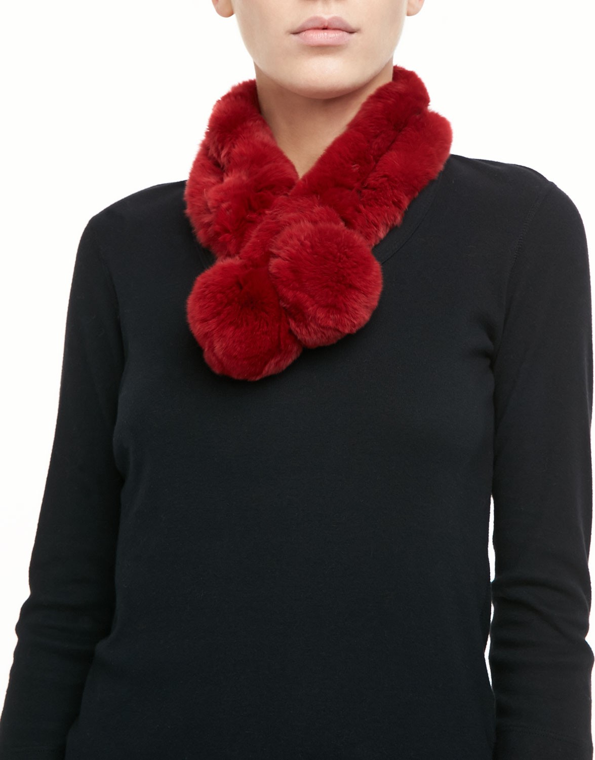 Belle Fare Rabbit Fur Neck Warmer, Red