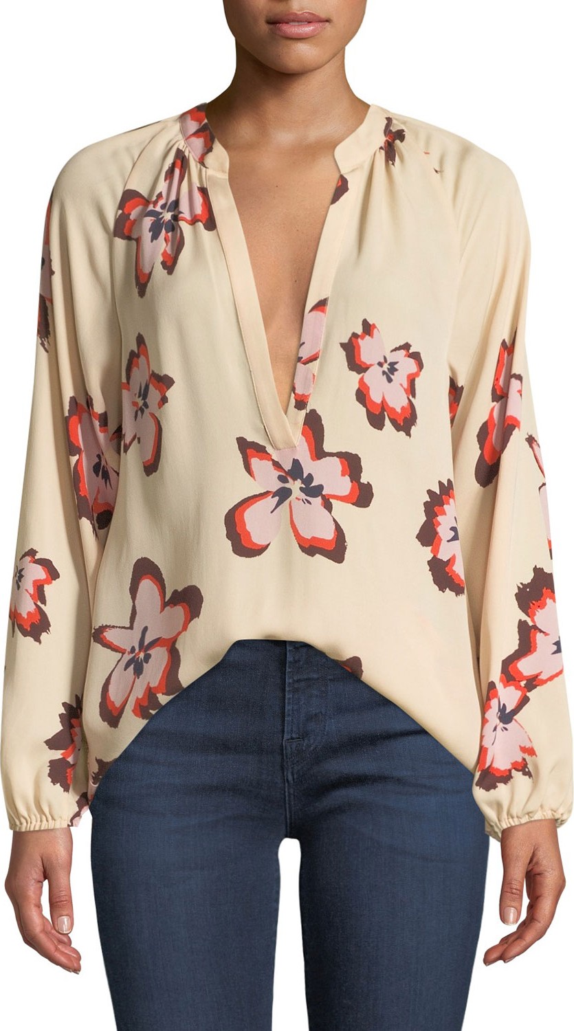 A.L.C. Jules Floral-Print V-Neck Long-Sleeve Blouse