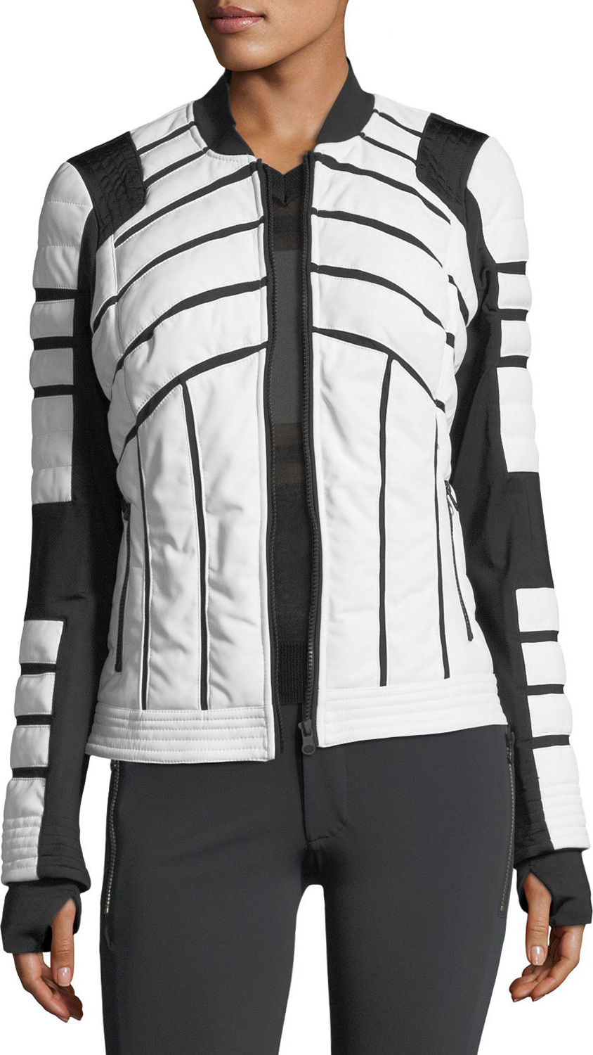 Blanc Noir Quilted Bomber Jacket with Mesh-Inset