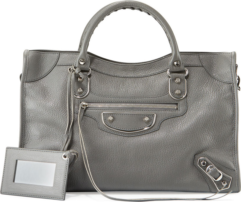 Balenciaga Classic Metallic Edge City Bag, Gris Acier