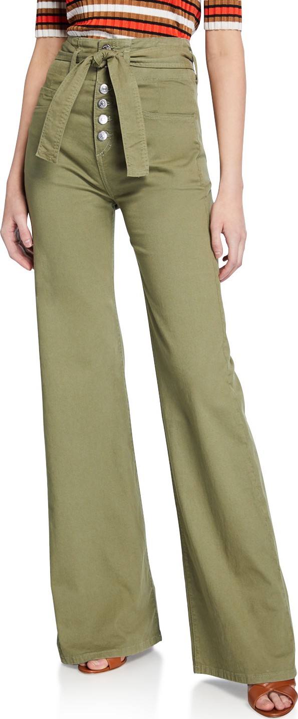 Veronica Beard Rosanna High-Rise Corset Wide-Leg Jeans