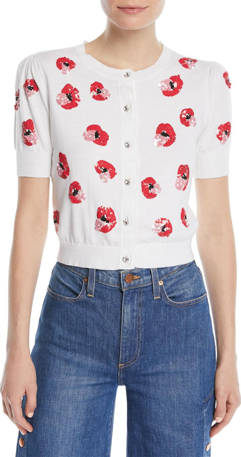 Alice + Olivia x Donald Robertson Brady Sequin Puff-Sleeve Sweater