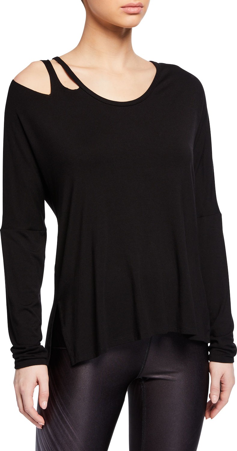 Terez Slashed Scoop-Neck Long-Sleeve Active Top