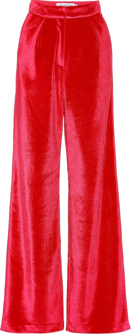 Self Portrait High-rise wide-leg velvet pants