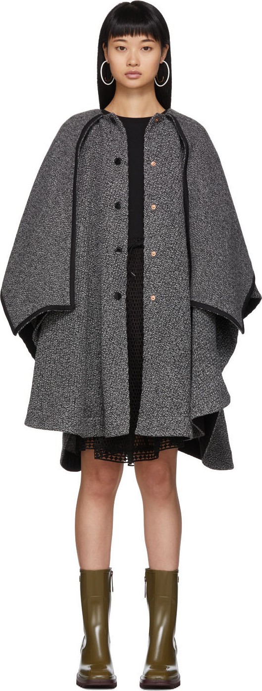 See By Chloé Black & White Hooded Poncho Coat