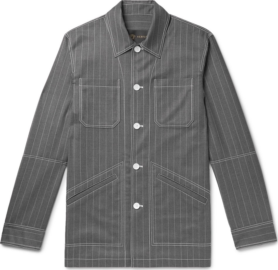 Versace Pinstriped Virgin Wool Shirt Jacket