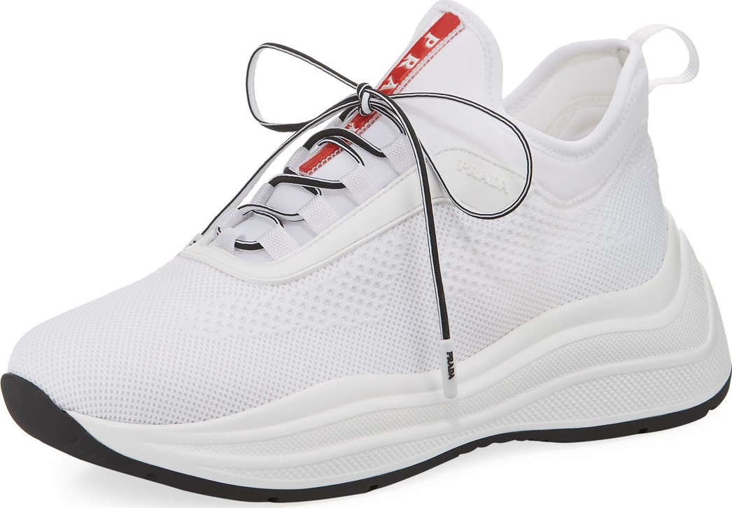 Prada Knit Lace-Up Trainer Sneakers