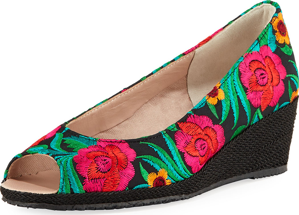 Sesto Meucci Bali Takumi Floral Peep-Toe Wedge Espadrille Sandal