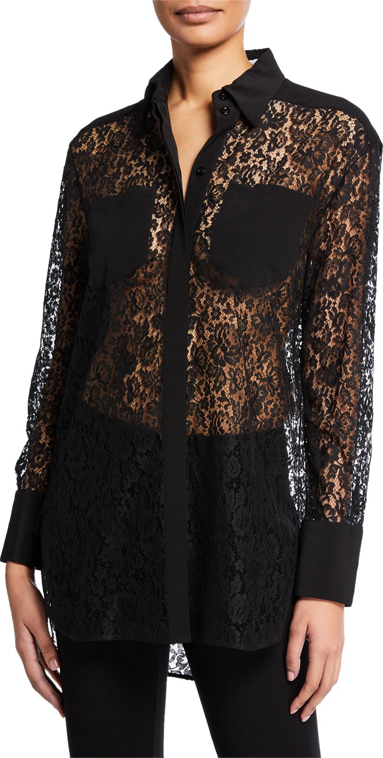 Givenchy Long-Sleeve Cotton-Lace Front