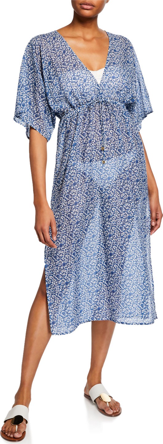 Tory Burch Printed Sheer Beach Midi Dress