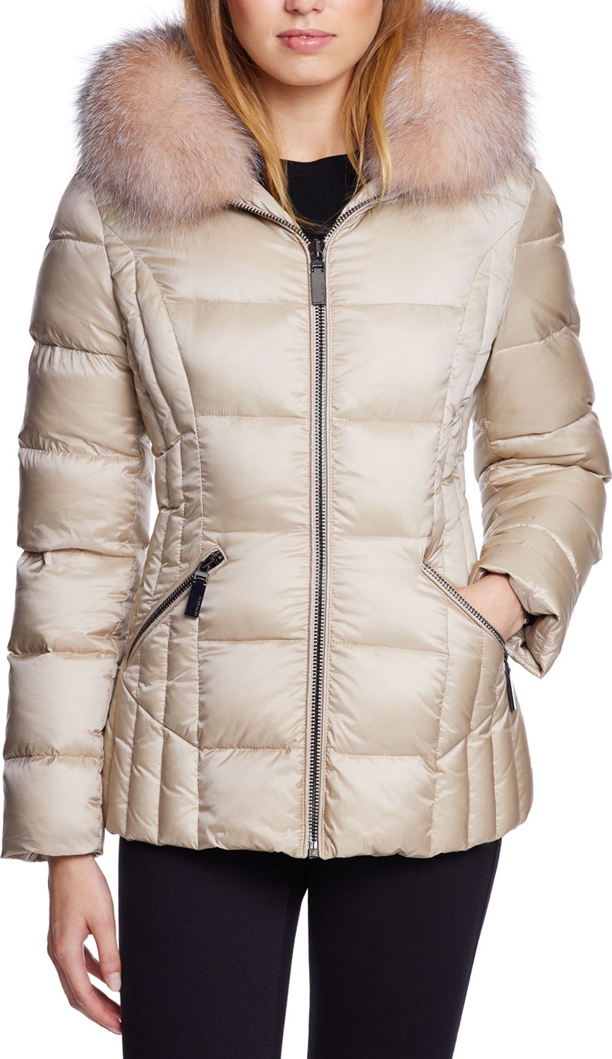 Dawn Levy Nikki Fox-Fur Trim Mid-Weight Puffer