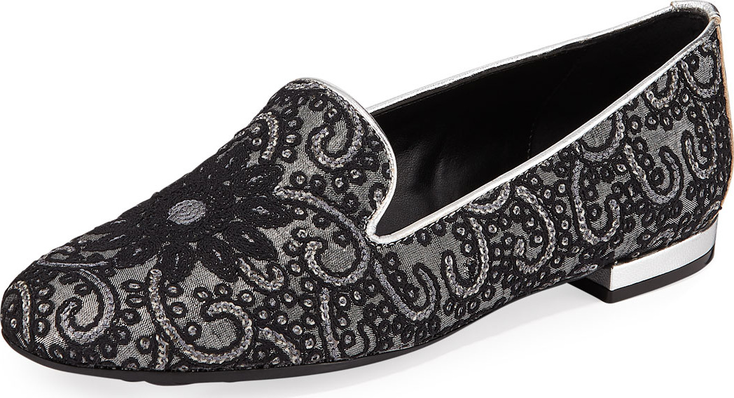 Sesto Meucci Kama Embellished Flat Loafers, Gray