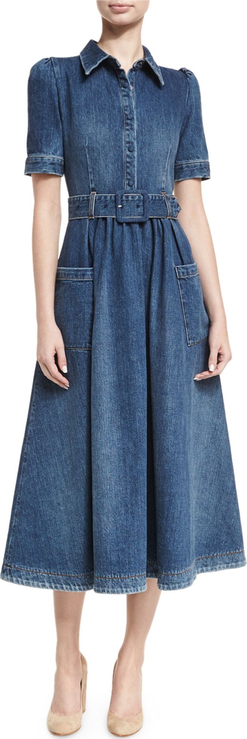 Co Belted Denim Midi Shirtdress
