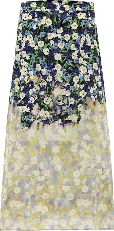 Rokh Floral silk midi skirt