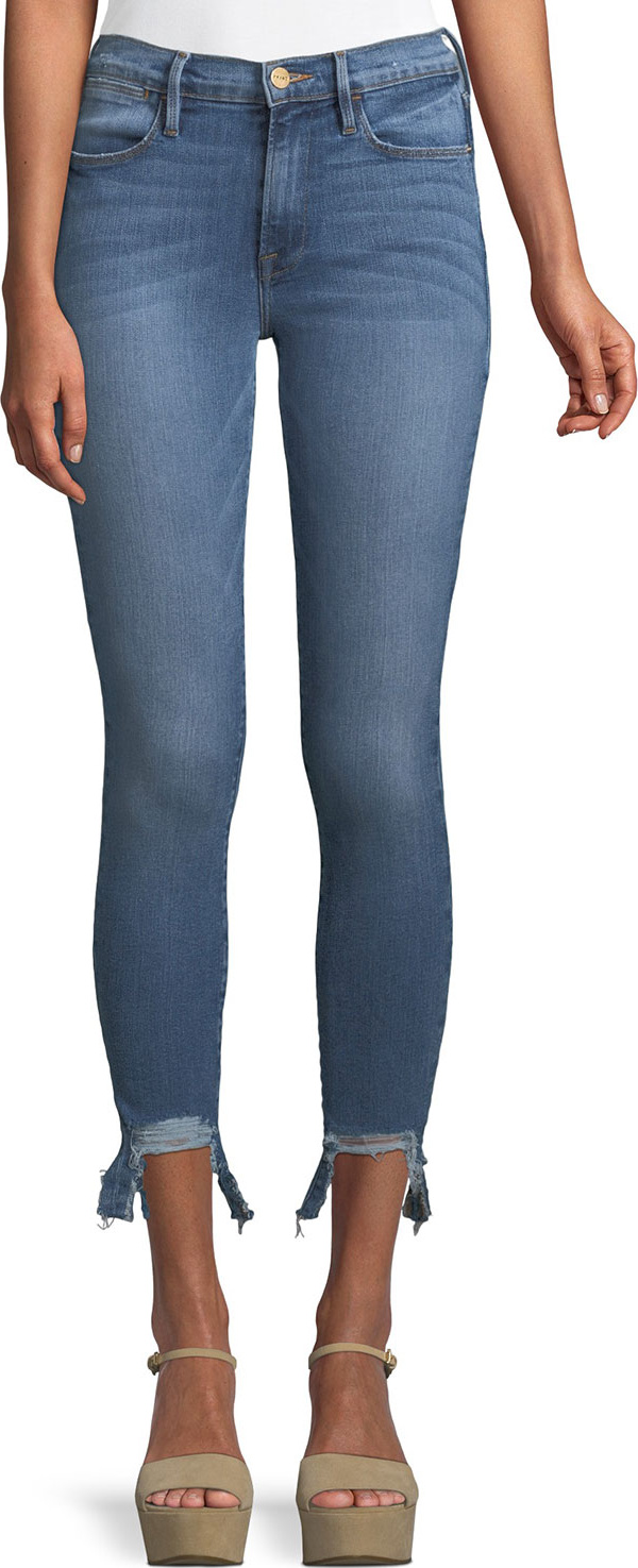 FRAME DENIM Le High Skinny Stiletto Frayed Cropped Jeans