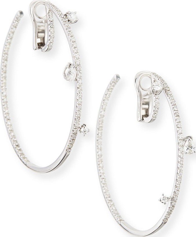 Staurino Fratelli 18k White Gold Spaghetti Diamond Hoop Earrings, 2.2 cts