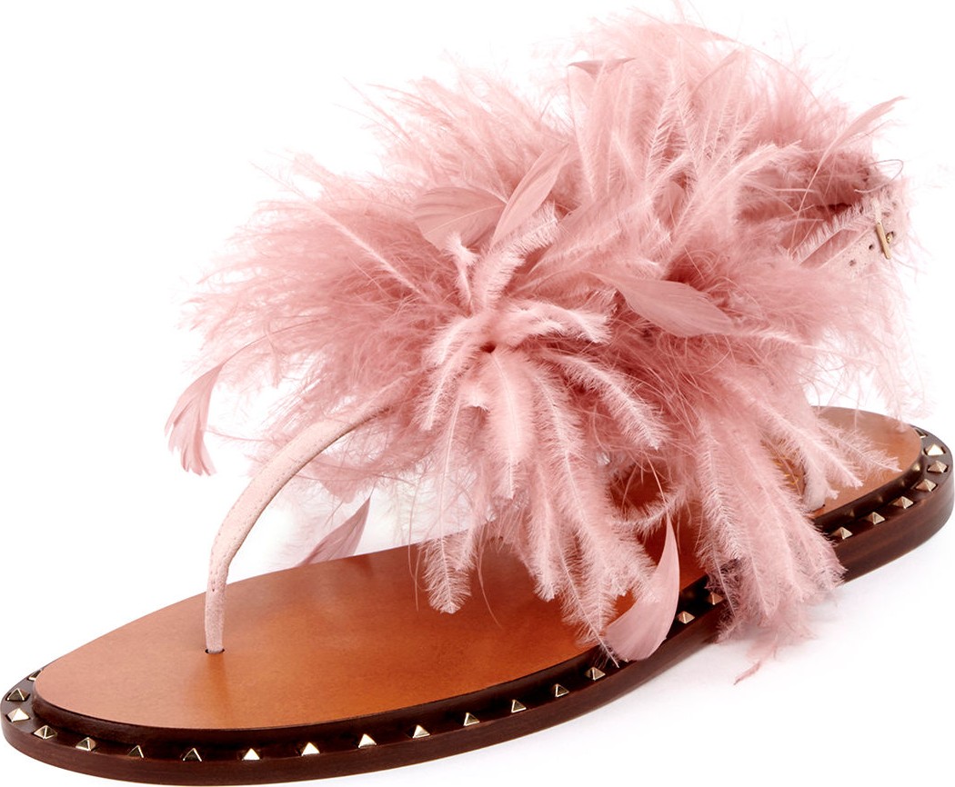 Valentino Soul Stud Feather Thong Sandals
