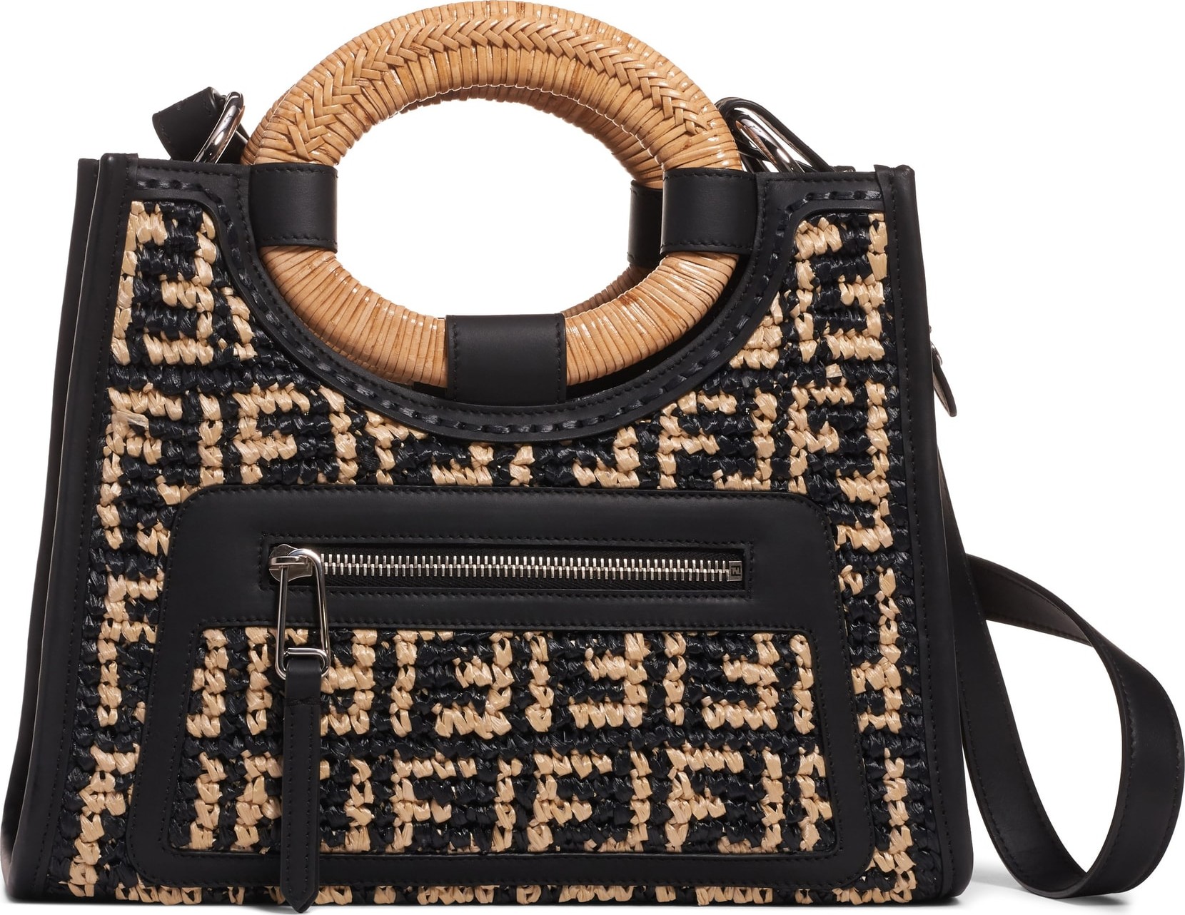 Fendi Small Runaway Woven Raffia Shopper