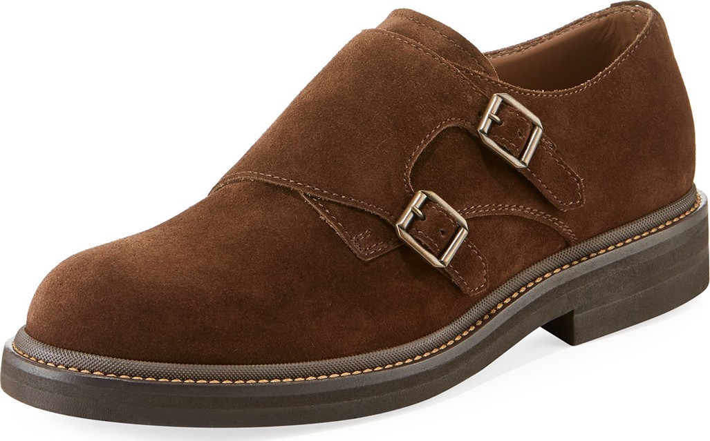 Brunello Cucinelli Men's Suede Double-Monk Shoes