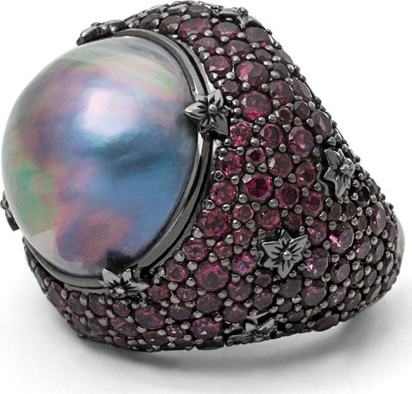 Stephen Dweck 18mm Purple Pearl & Rhodolite Garnet Ring