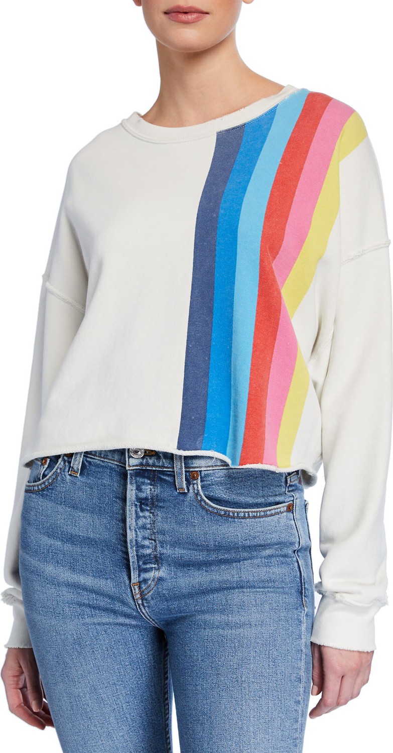 RE/DONE Striped Raw-Edge Crewneck Sweatshirt