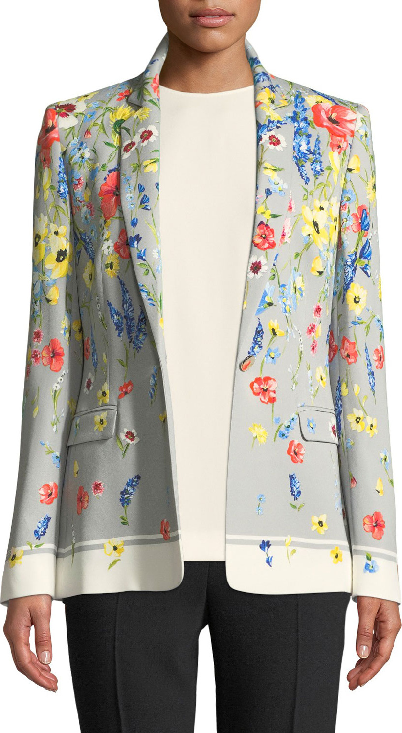 Escada Notched-Collar One-Button Floral-Print Blazer