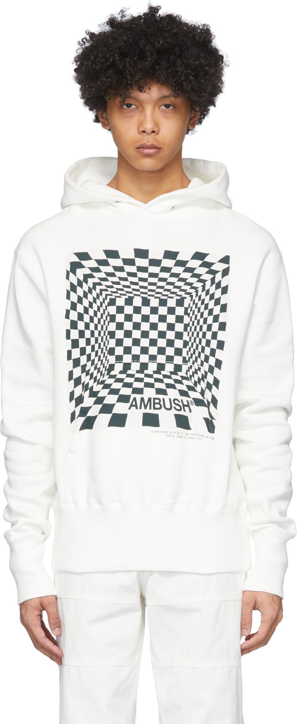 Ambush White Checkered Print Hoodie