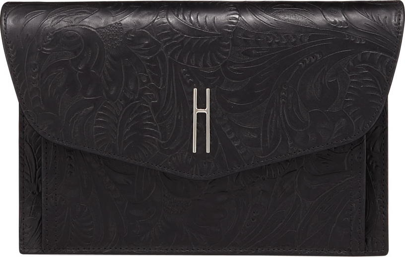 Hayward Bobby Black Tooled Leather Clutch Bag Hayward Bobby Black Tooled Leather Clutch Bag